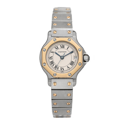 Cartier Stainless Steel 18K Yellow Gold 25mm Santos Octagon Quartz Watch 1 of 4