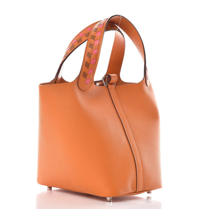Hermes Epsom Tressage De Cuir Picotin Lock 18 PM Abricot Rose Azalee Gold 3 of 10