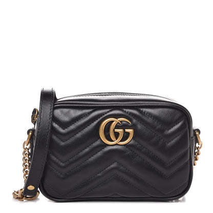 Gucci Calfskin Matelasse Mini GG Marmont Chain Shoulder Bag Black 1 of 7