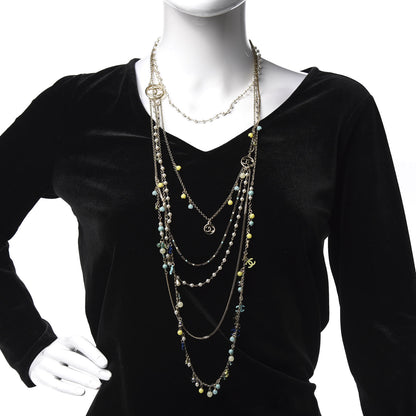 Chanel Pearl Beaded Resin CC Multi Strand Long Necklace Silver Nacre 2 of 6