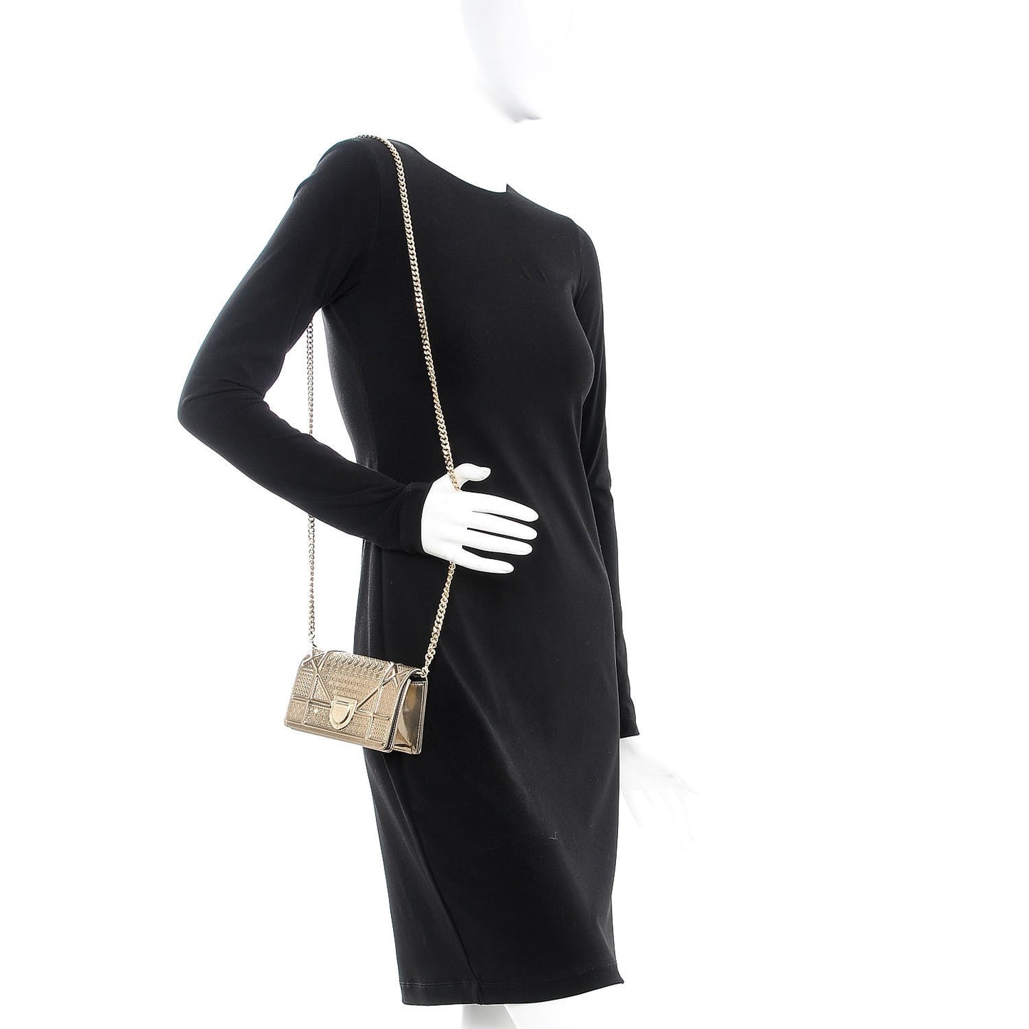 Metallic Patent Micro-Cannage Baby Diorama Flap Bag Champagne