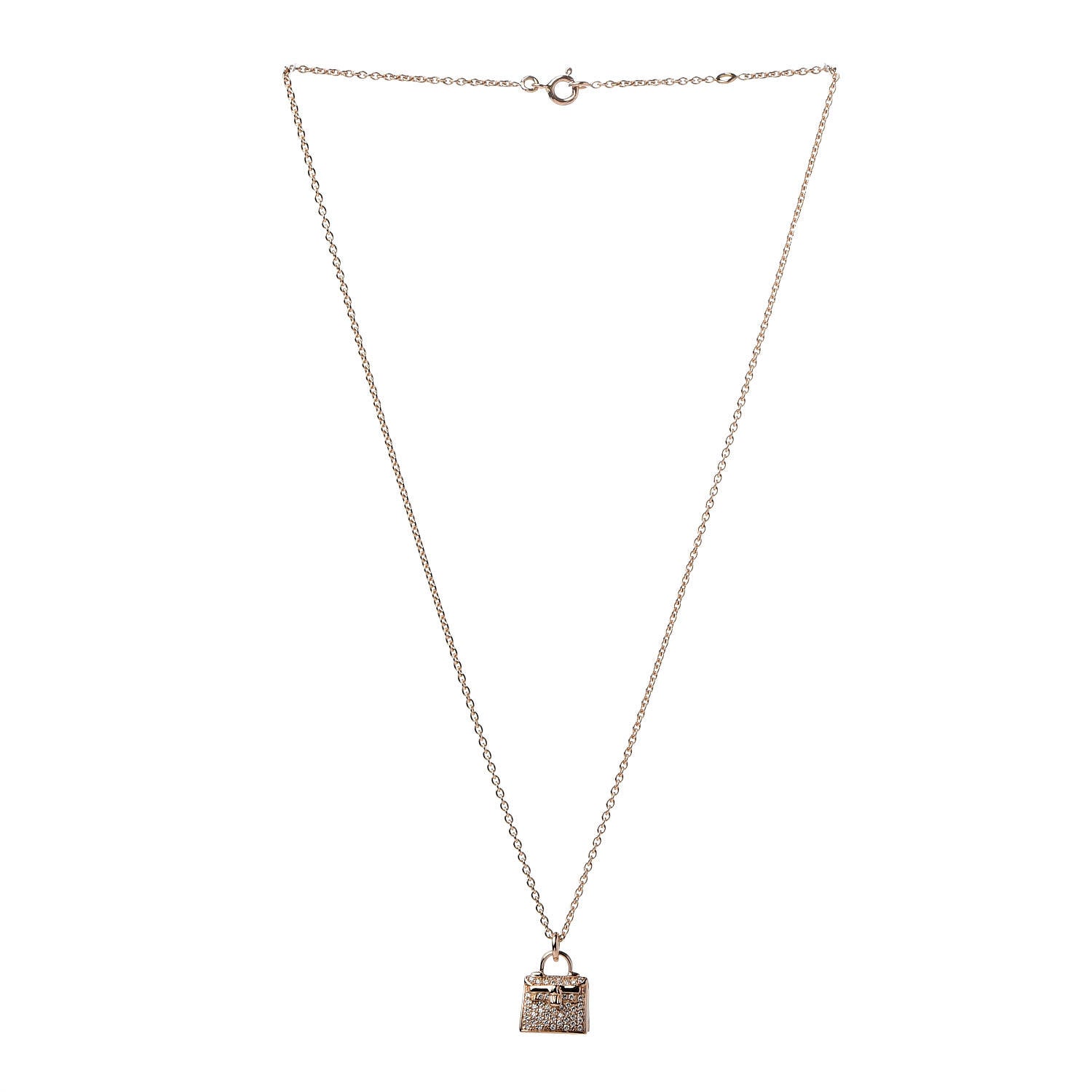 Hermes 18K Rose Gold Diamond Kelly Amulette Pendant Necklace 3 of 5