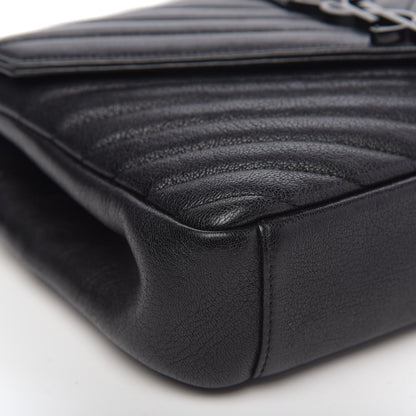 Saint Laurent Sheepskin Matelasse Chevron Monogram Monochrome Medium College Bag Black 9 of 11