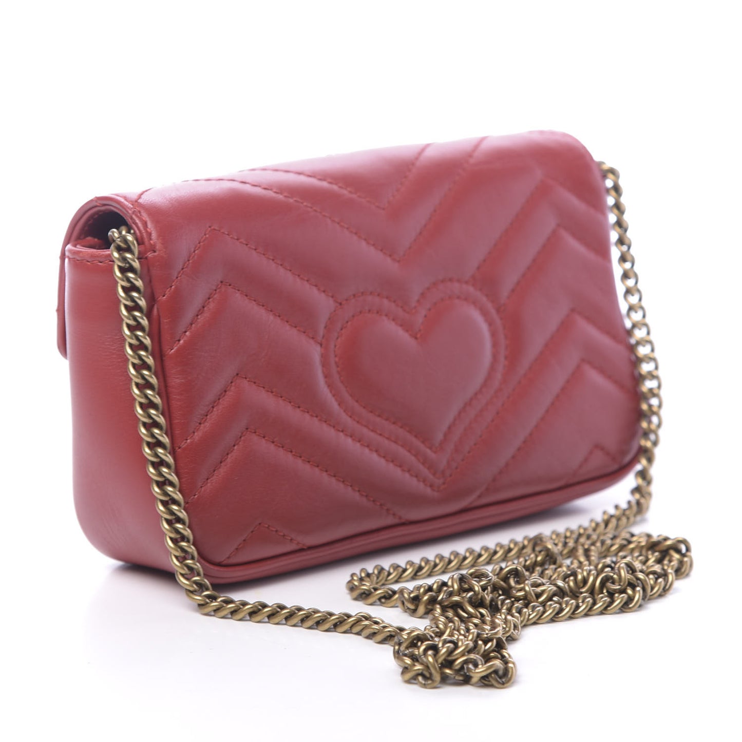 Calfskin Matelasse Super Mini GG Marmont Shoulder Bag Hibiscus Red