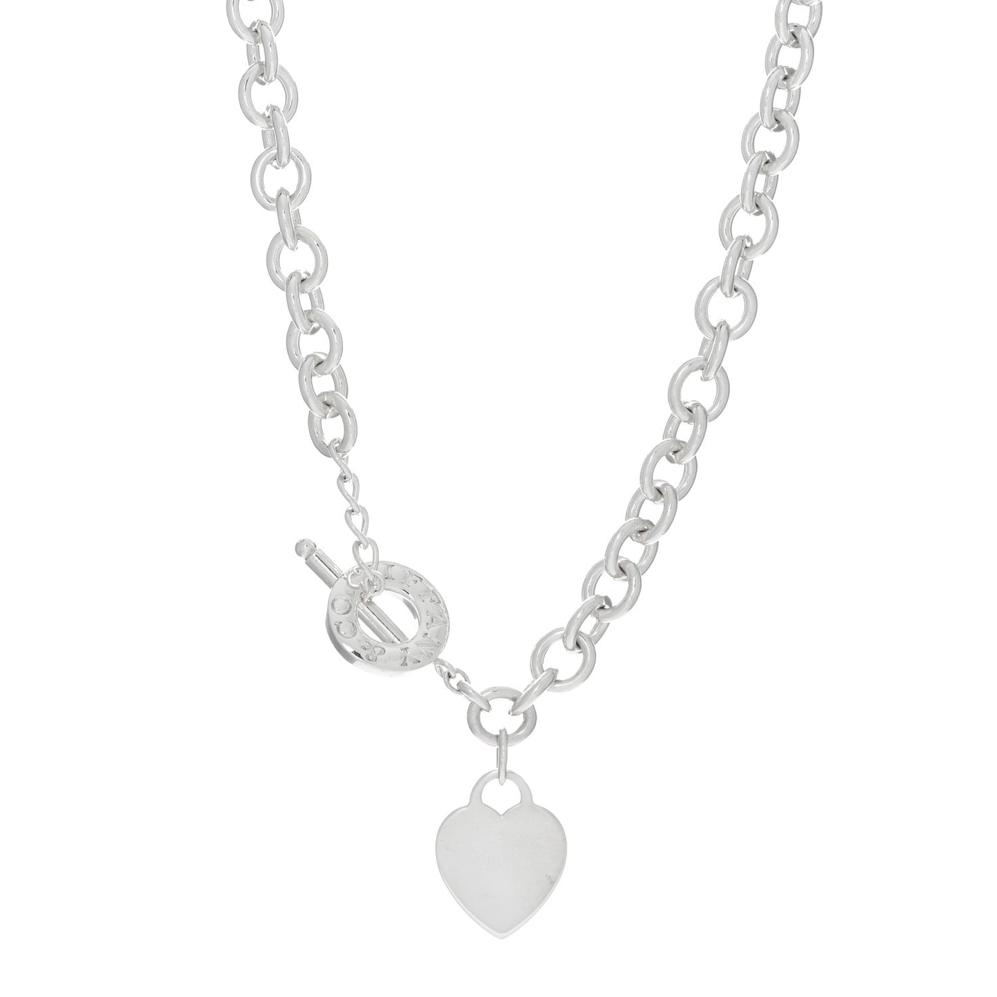 Sterling Silver Heart Tag Toggle Necklace