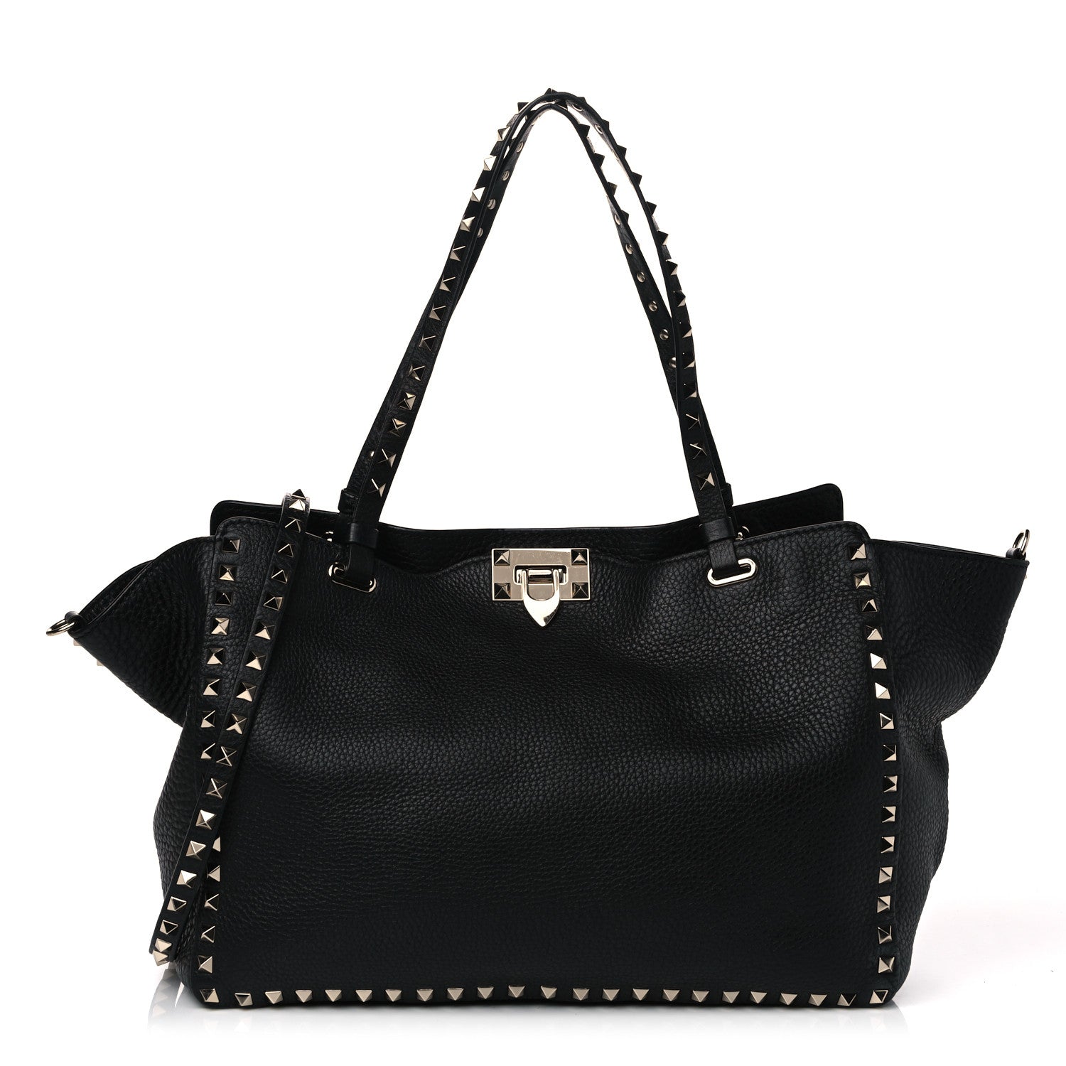 Valentino Garavani Pebbled Calfskin Medium Rockstud Tote Black 1 of 9