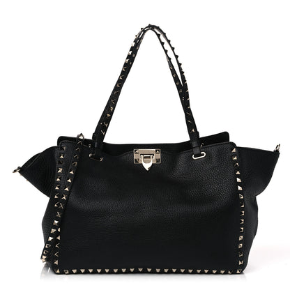 Valentino Garavani Pebbled Calfskin Medium Rockstud Tote Black 1 of 9
