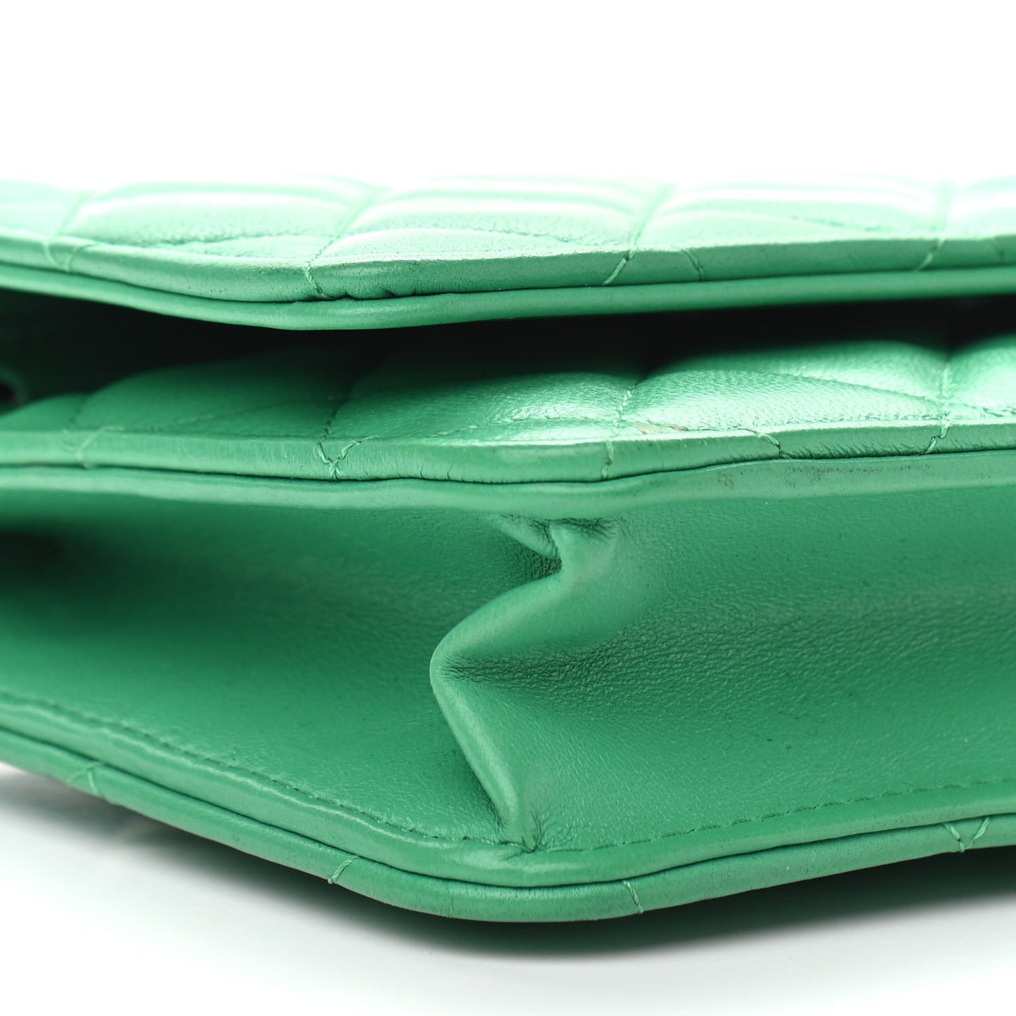Lambskin Quilted Wallet On Chain WOC Green