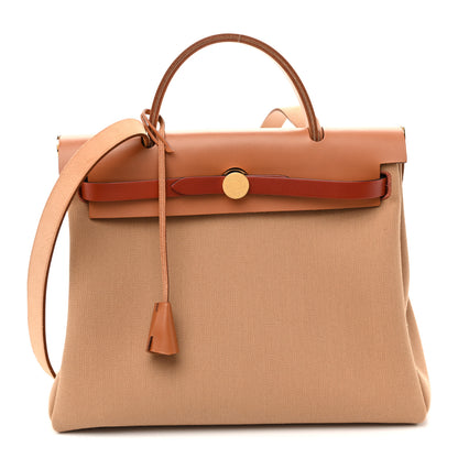 Hermes Military Toile Vache Hunter Herbag Zip Retourne 31 PM Chai Fauve Naturel Cuivre 1 of 11