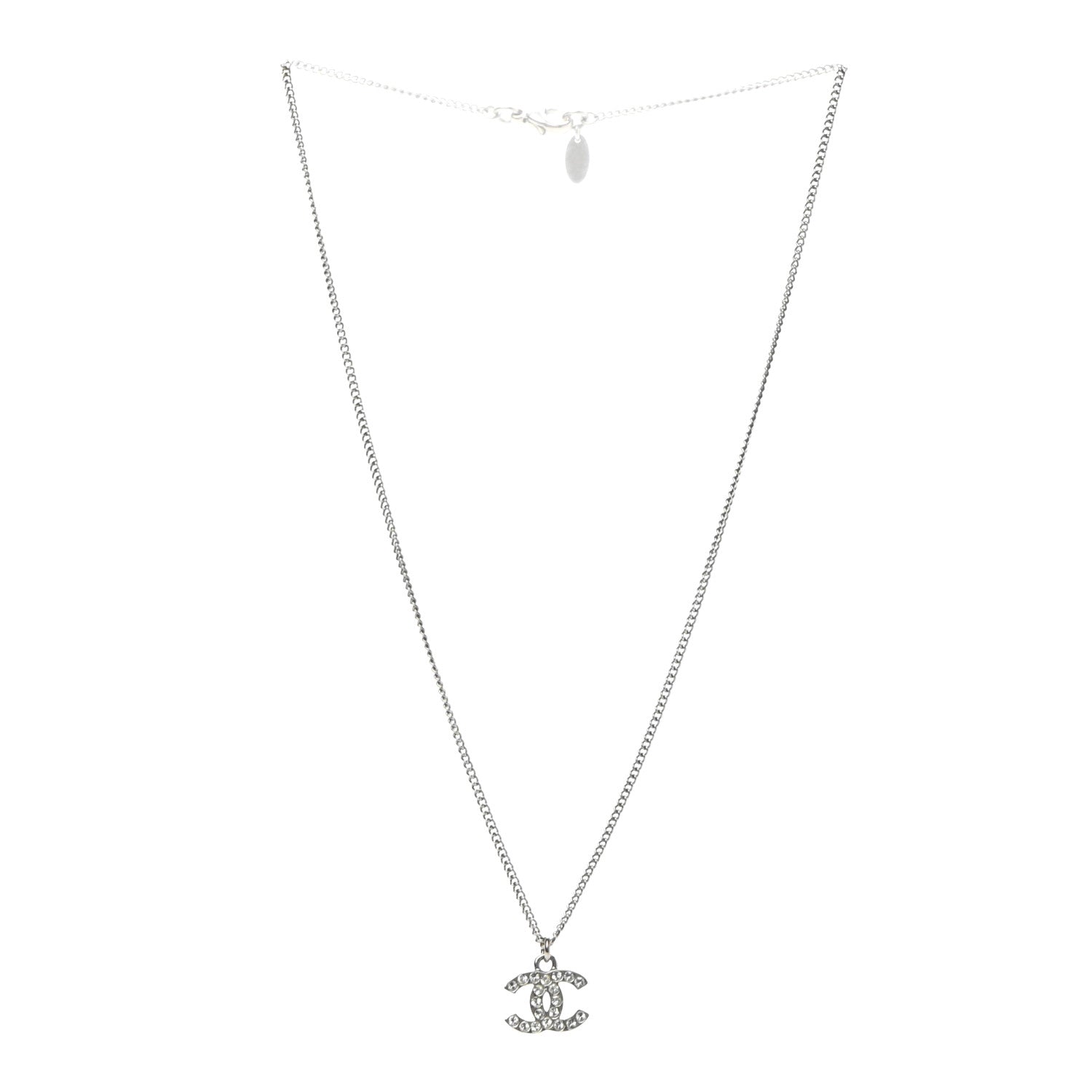Chanel Crystal Timeless CC Necklace Silver 3 of 7