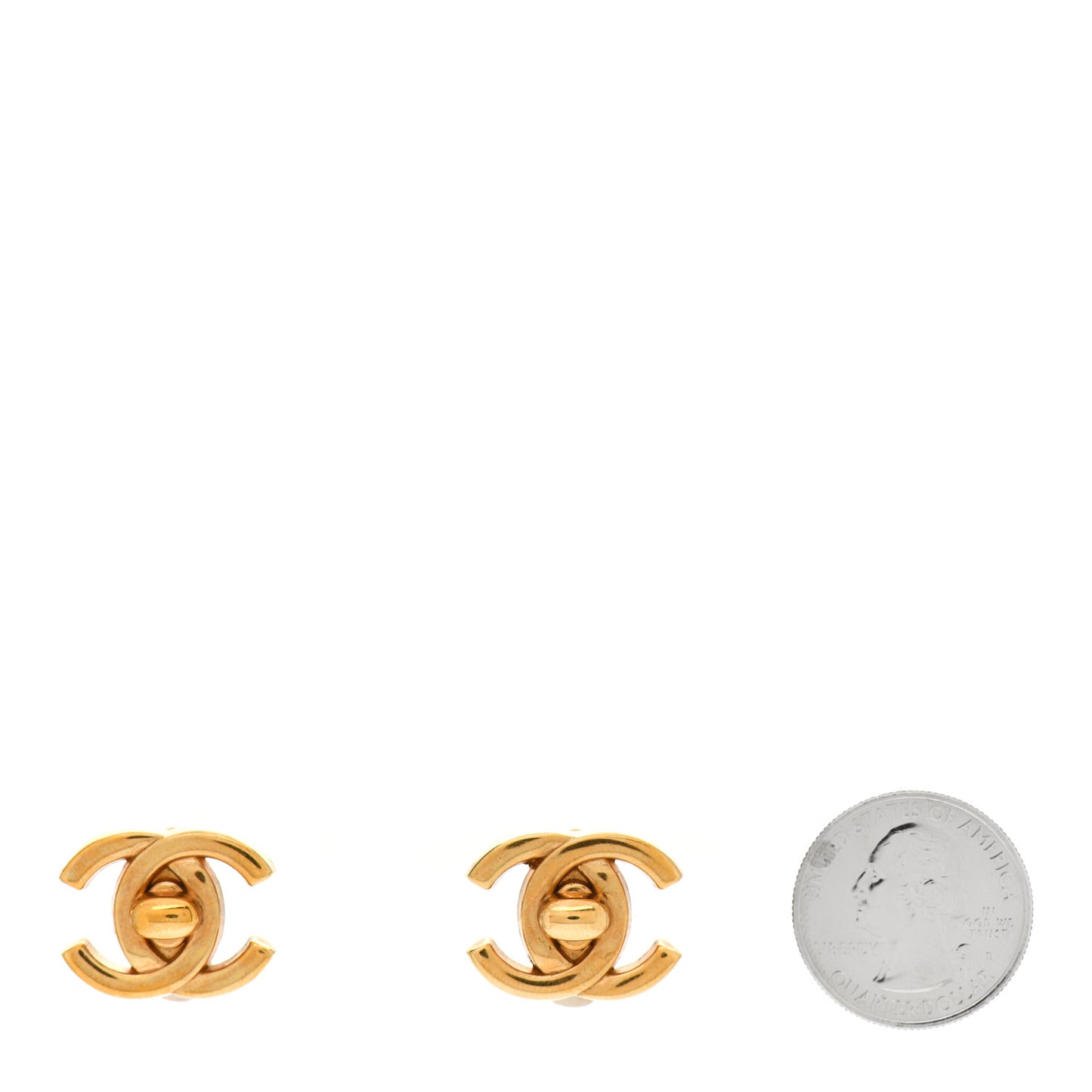 Metal CC Turnlock Clip On Earrings Gold