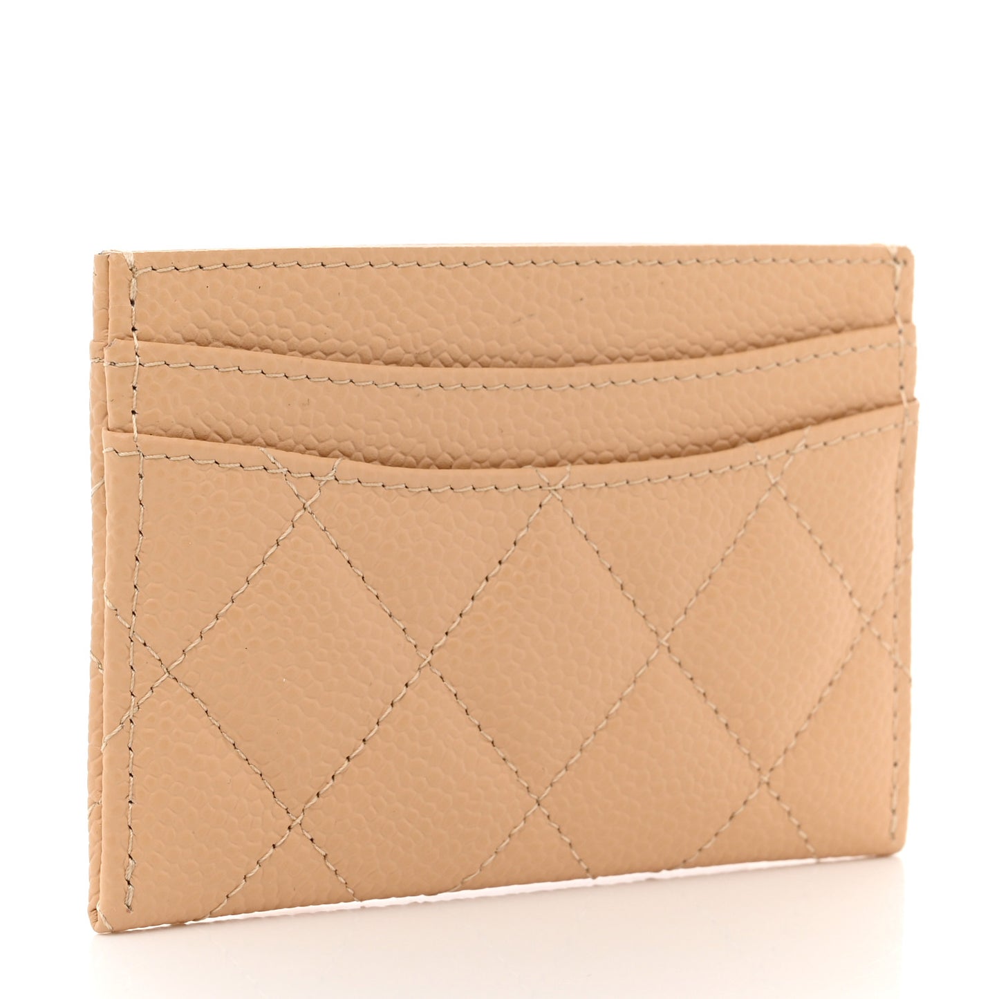 Caviar Quilted Card Holder Beige