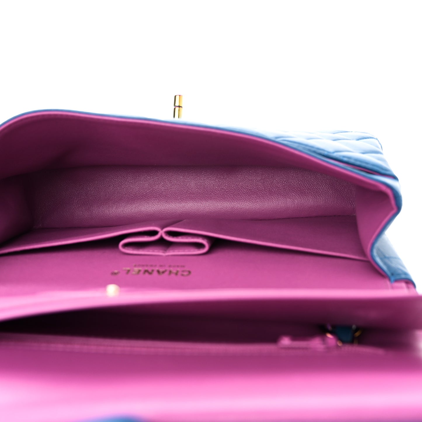 Lambskin Quilted Medium Double Flap Blue Pink