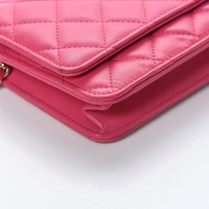 Chanel Lambskin Quilted Wallet On Chain WOC Dark Pink 12 of 17