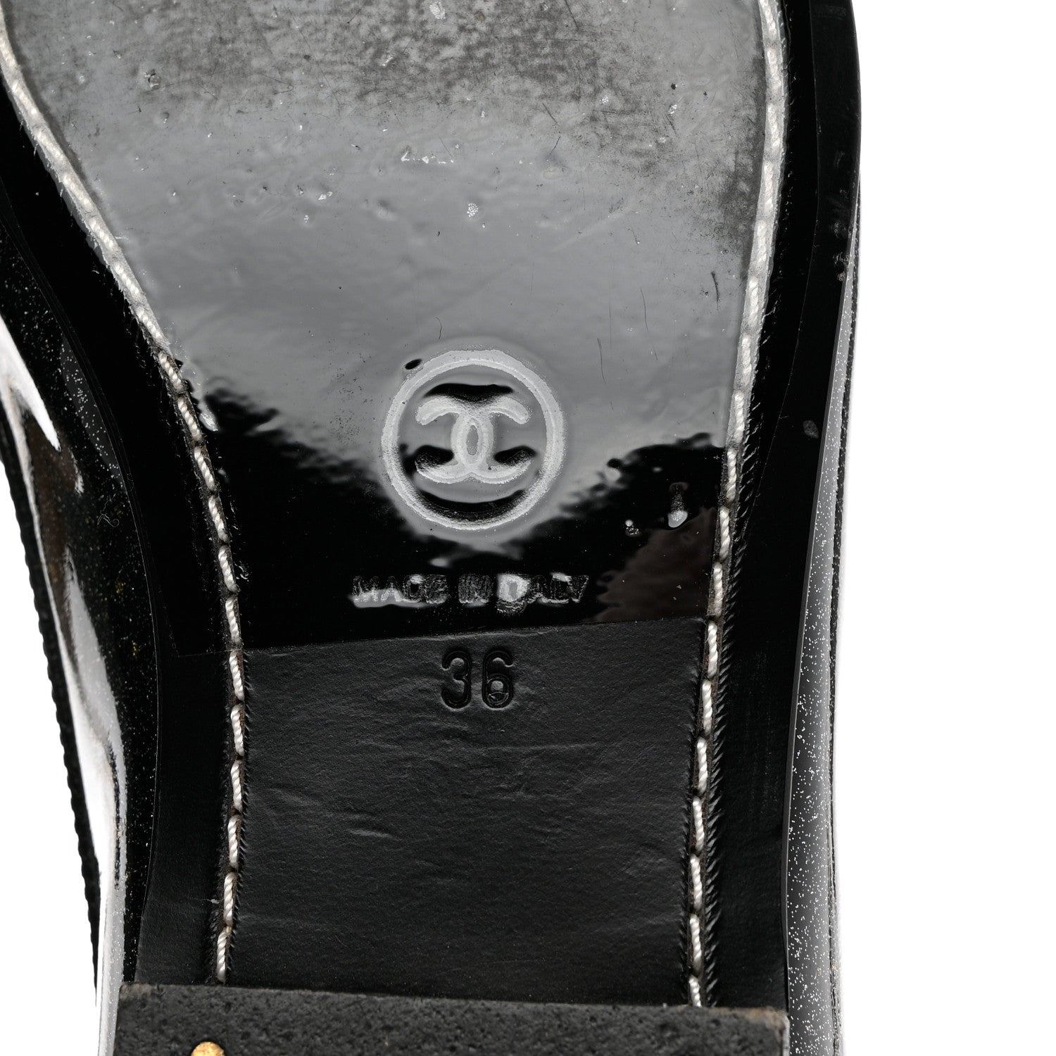 Chanel Patent CC Glitter Mocassin Loafers 36 Black 8 of 8
