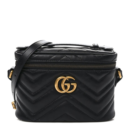 Gucci Calfskin Matelasse Small GG Marmont Vanity Cosmetic Case Black 1 of 9