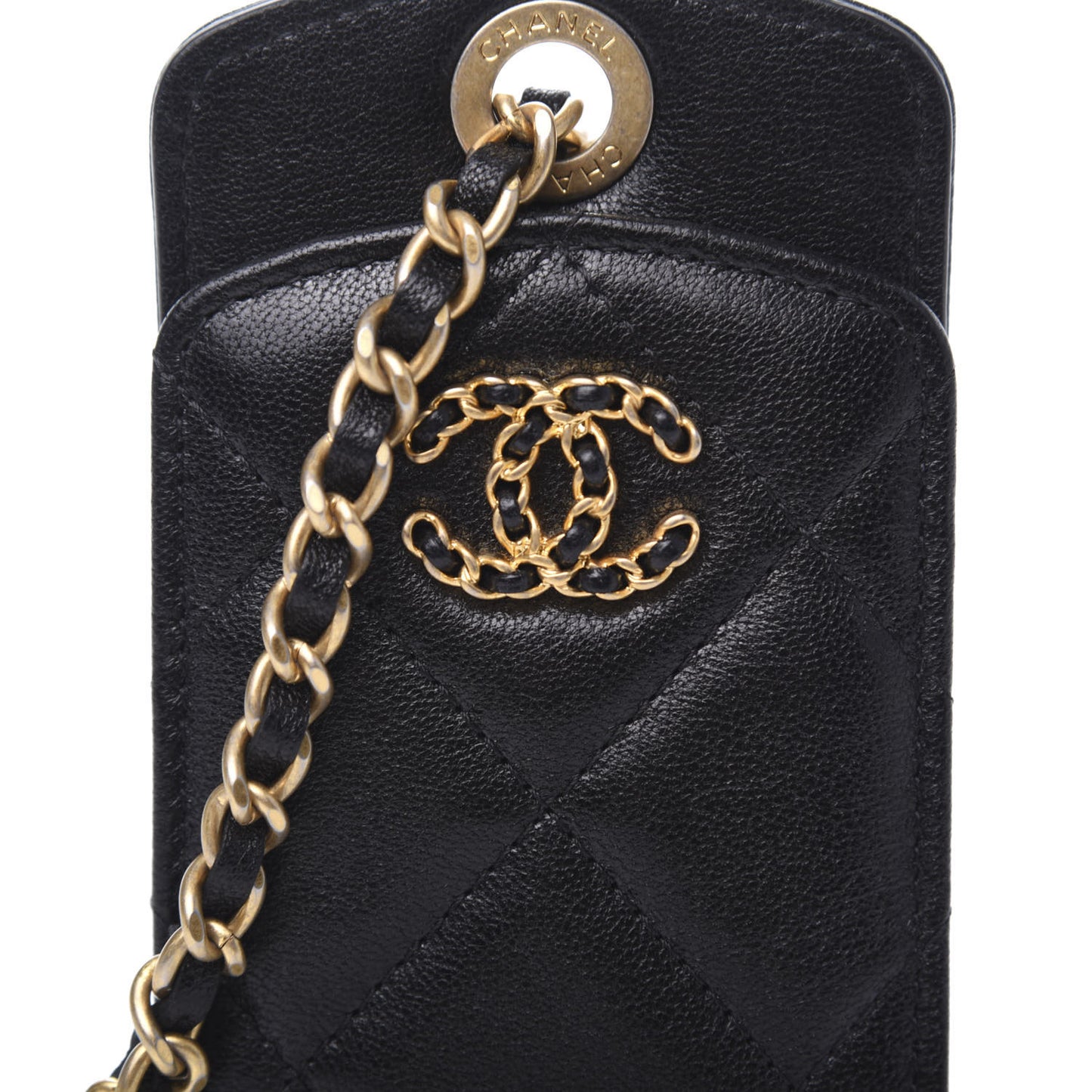 Lambskin Quilted Chanel 19 Luggage Tag Black
