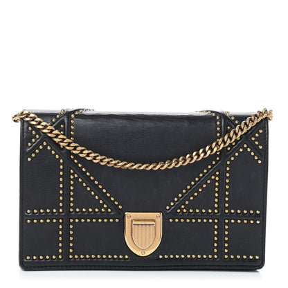 Christian Dior Calfskin Studded Diorama Wallet on Chain Pouch Black 1 of 10