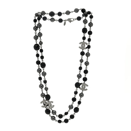Chanel Ruthenium Pearl Beaded CC Long Necklace Black 2 of 5