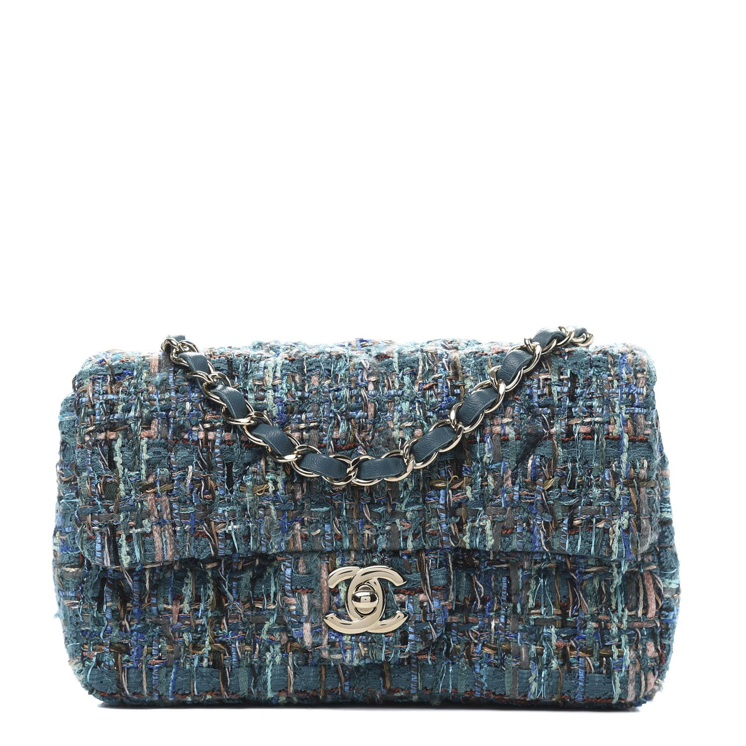 Chanel Tweed Quilted Egyptian Mini Rectangular Flap Turquoise 1 of 11
