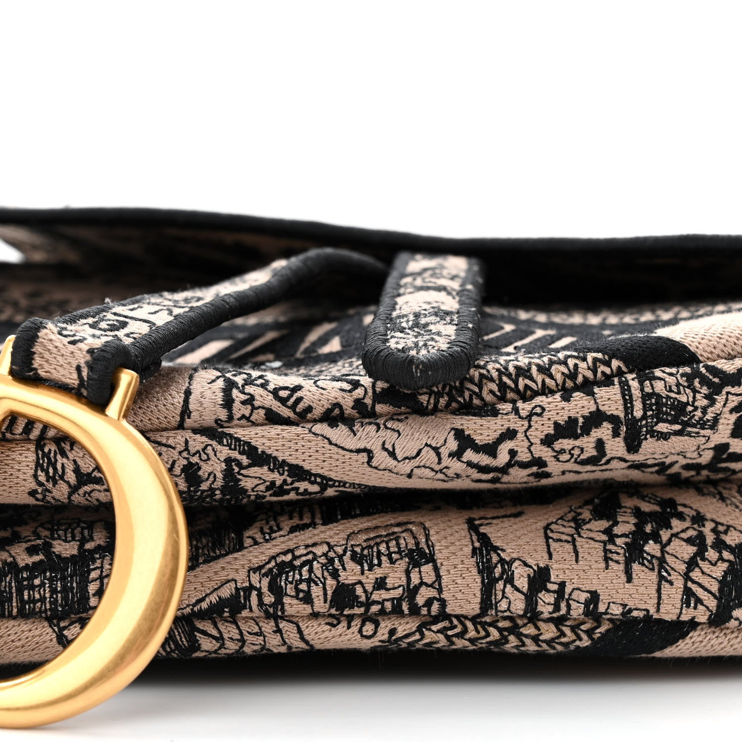 Christian Dior Canvas Embroidered Plan De Paris Printed Saddle Bag Beige Black 10 of 11