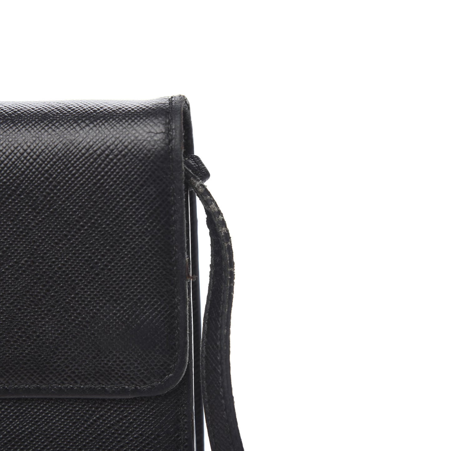 Saffiano Metal Flap Wallet With Strap Black