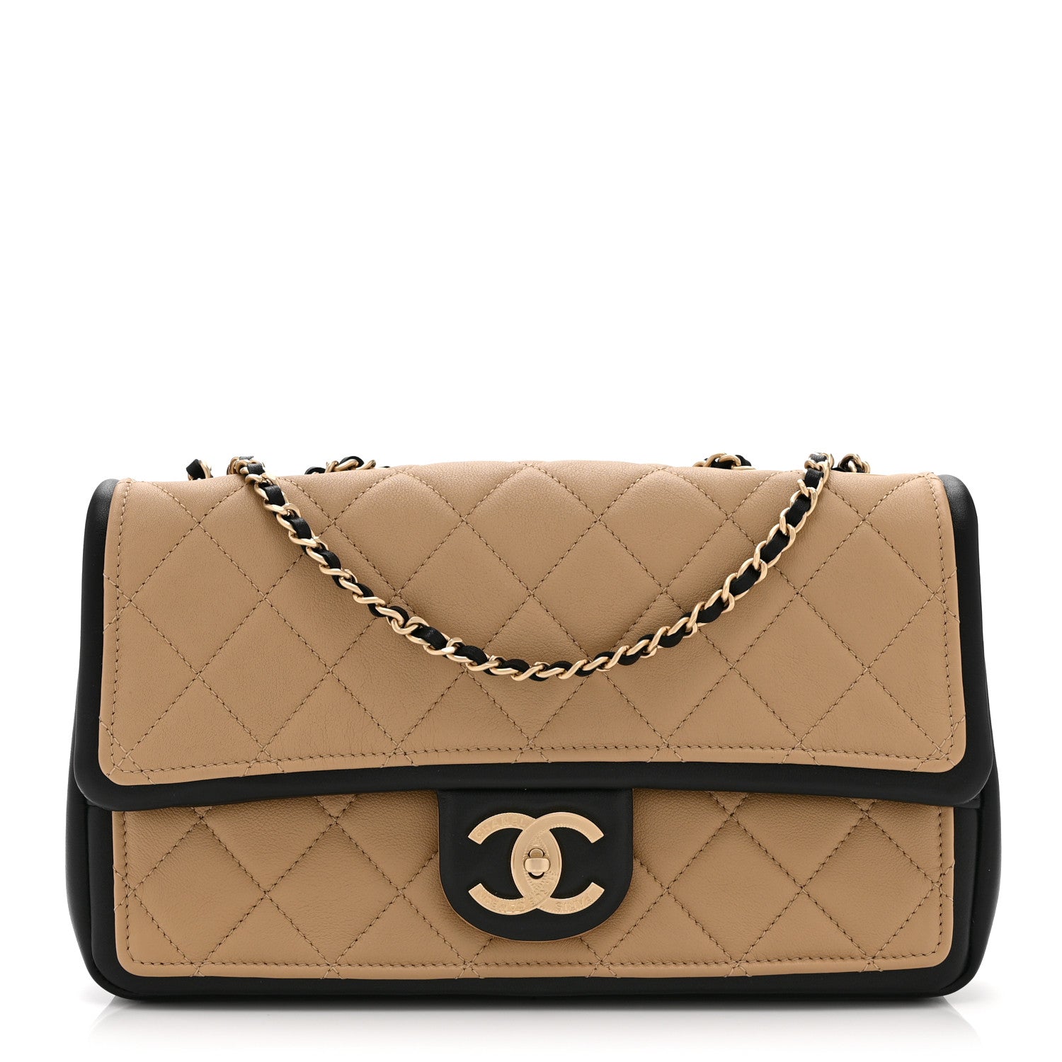 Chanel Lambskin Quilted Medium Graphic Flap Beige Black 1 of 11