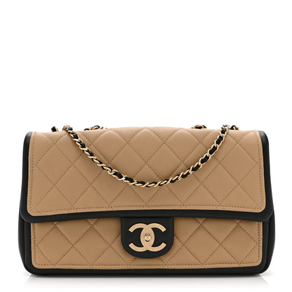 Chanel Lambskin Quilted Medium Graphic Flap Beige Black 1 of 11