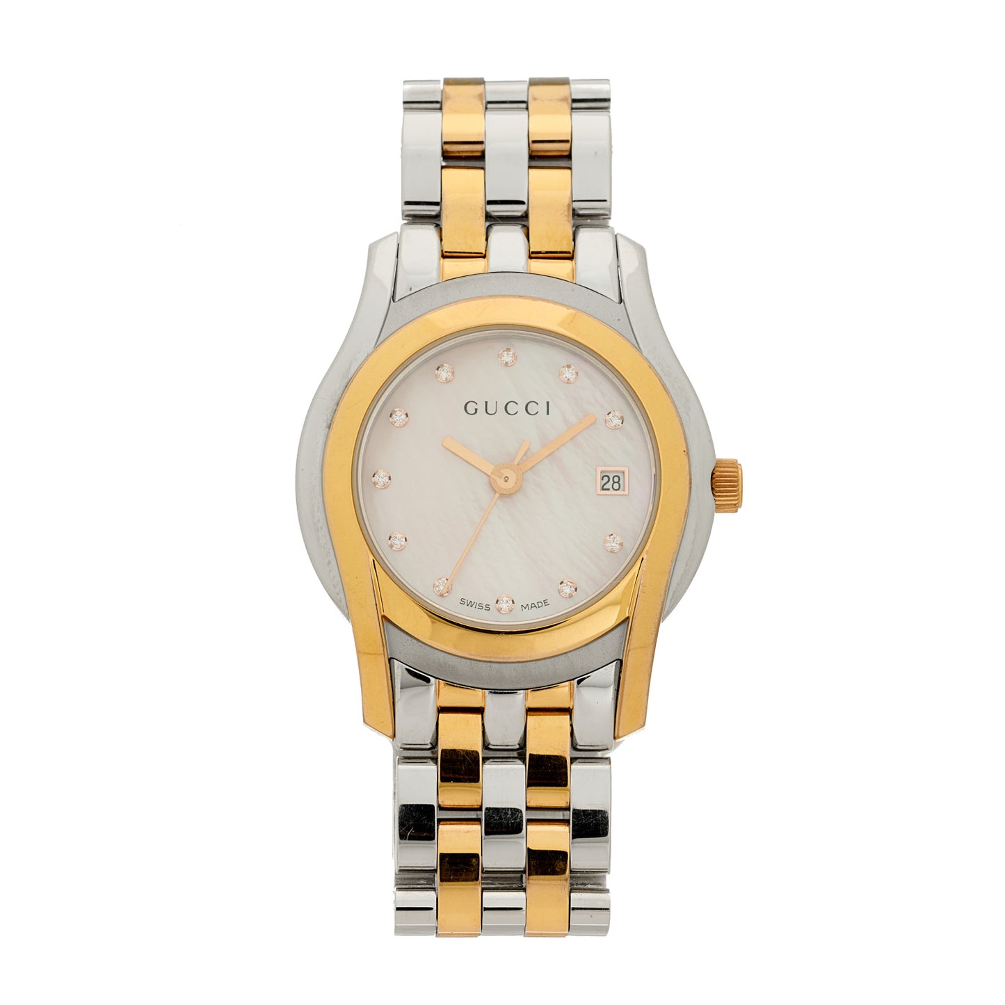 Stainless Steel Diamond Pink Mother of Pearl 27mm 5500L Two Tone Quartz Watch
