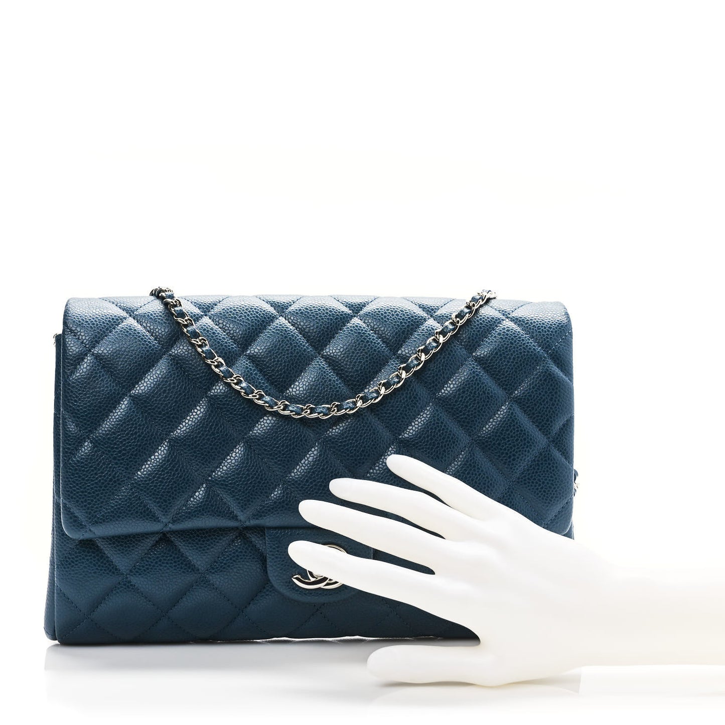 Caviar Quilted Clutch With Chain Flap Blue