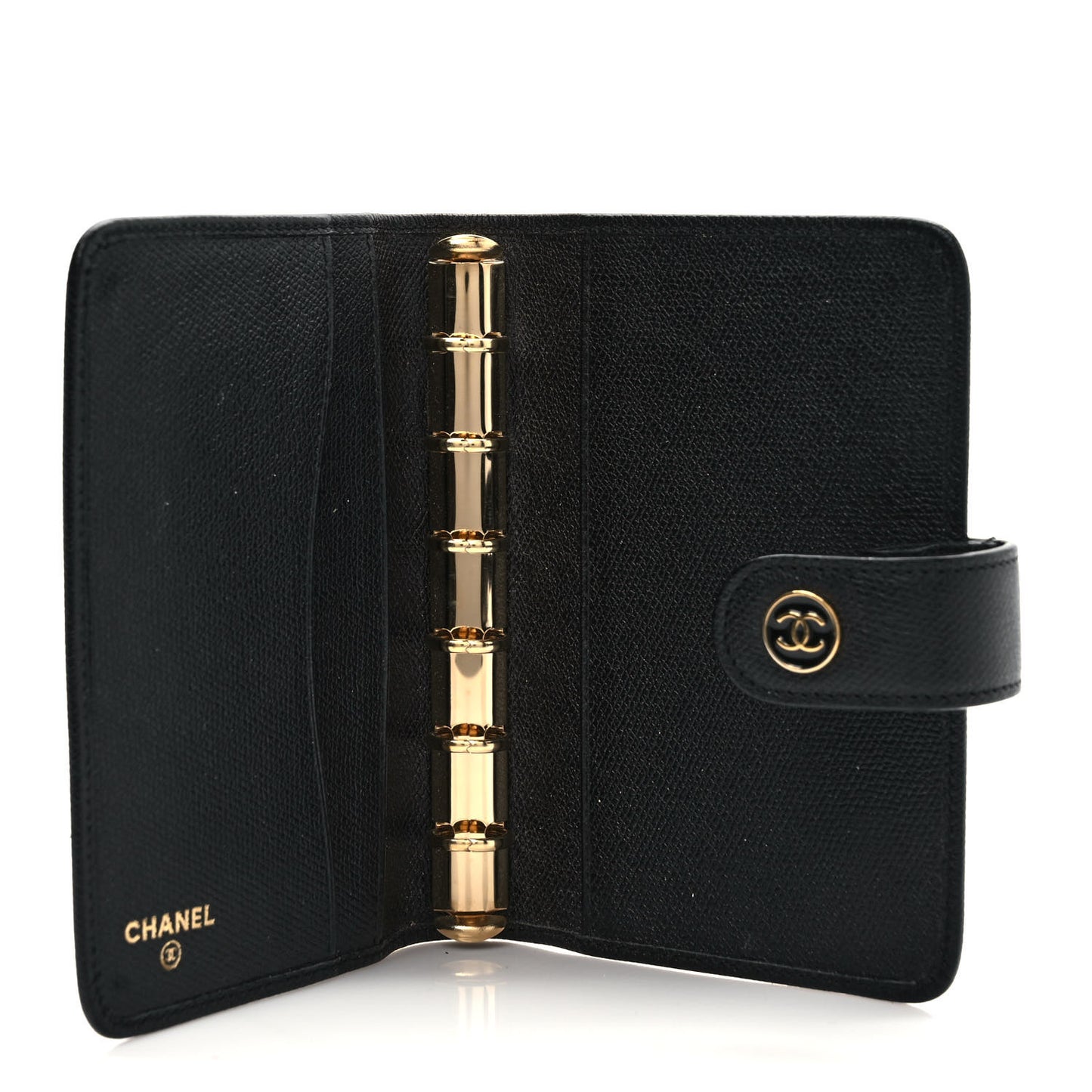 Grained Calfskin CC Button Pocket Agenda Cover Black