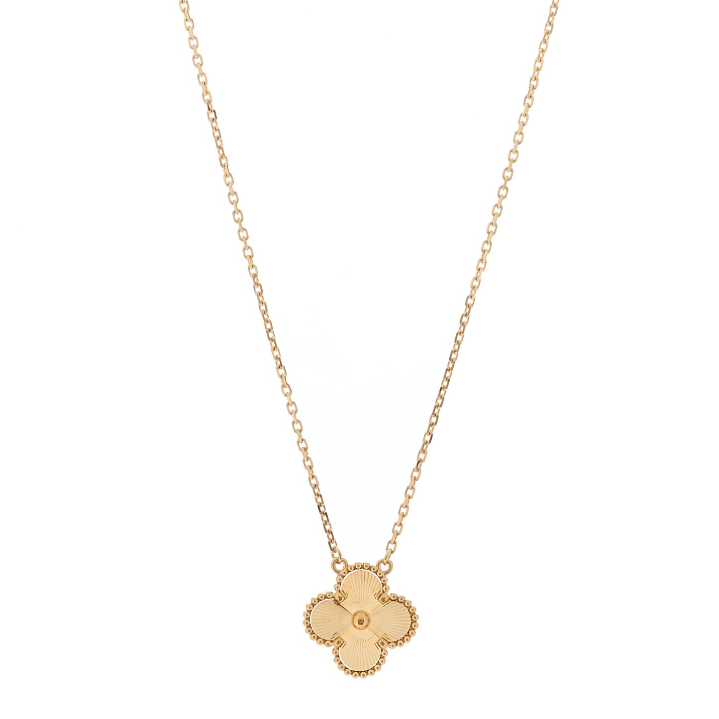 18K Yellow Gold Guilloche Vintage Alhambra Pendant Necklace