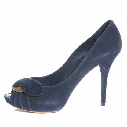 Louis Vuitton Suede Baby Goat Leather Catania Peep Toe Heels 39.5 Navy 1 of 8