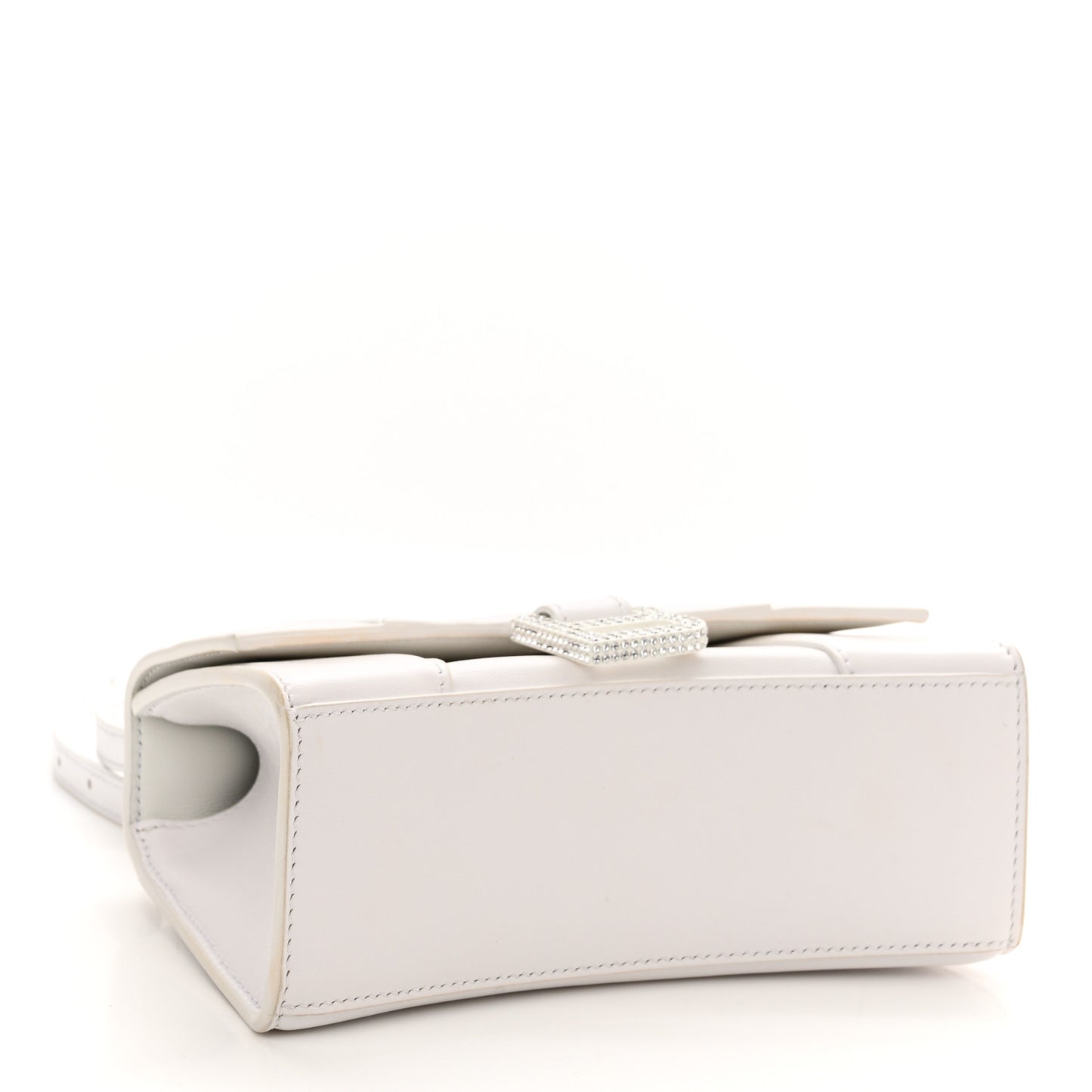 Shiny Box Calfskin Strass Hourglass Top Handle Bag XS White