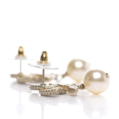 Chanel Crystal Pearl CC Drop Earrings Gold 3 of 5