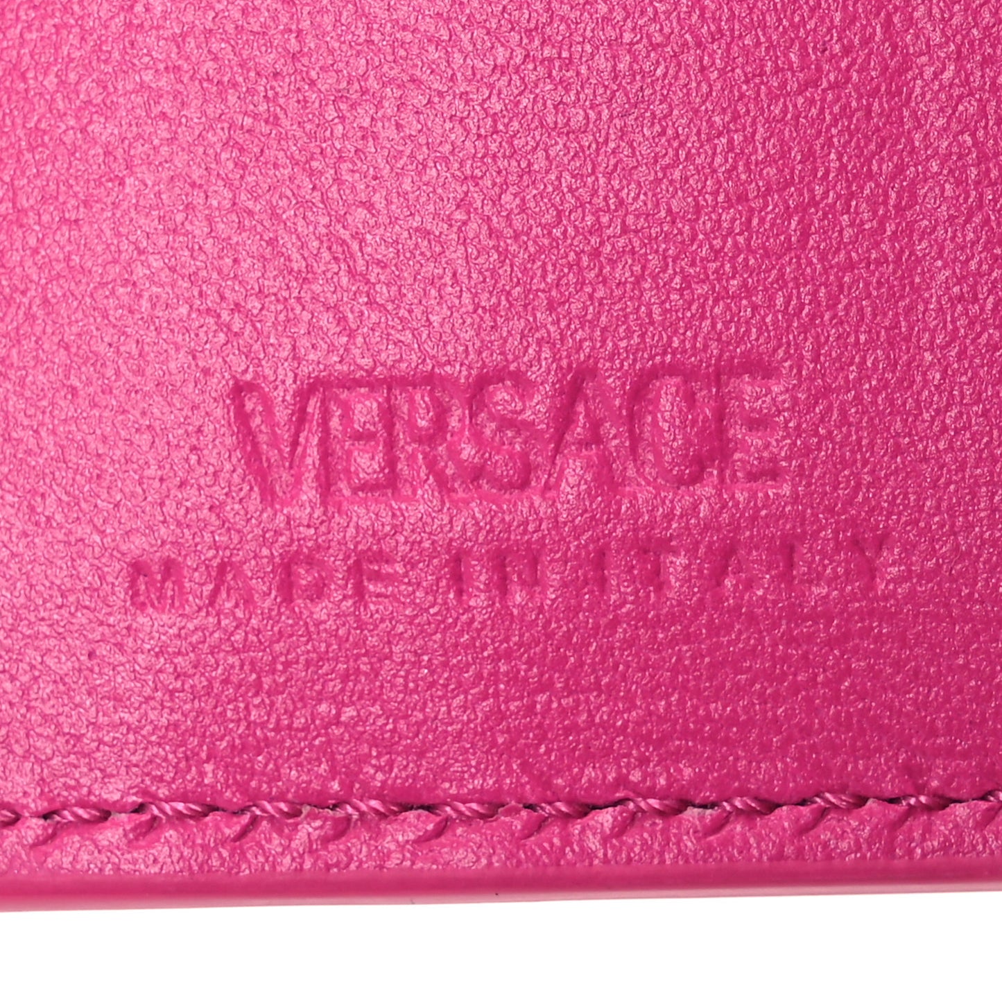 Calfskin Greca Bi Fold Wallet Glossy Pink