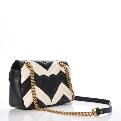 Gucci Calfskin Matelasse Mini GG Marmont Shoulder Bag Black White 3 of 7