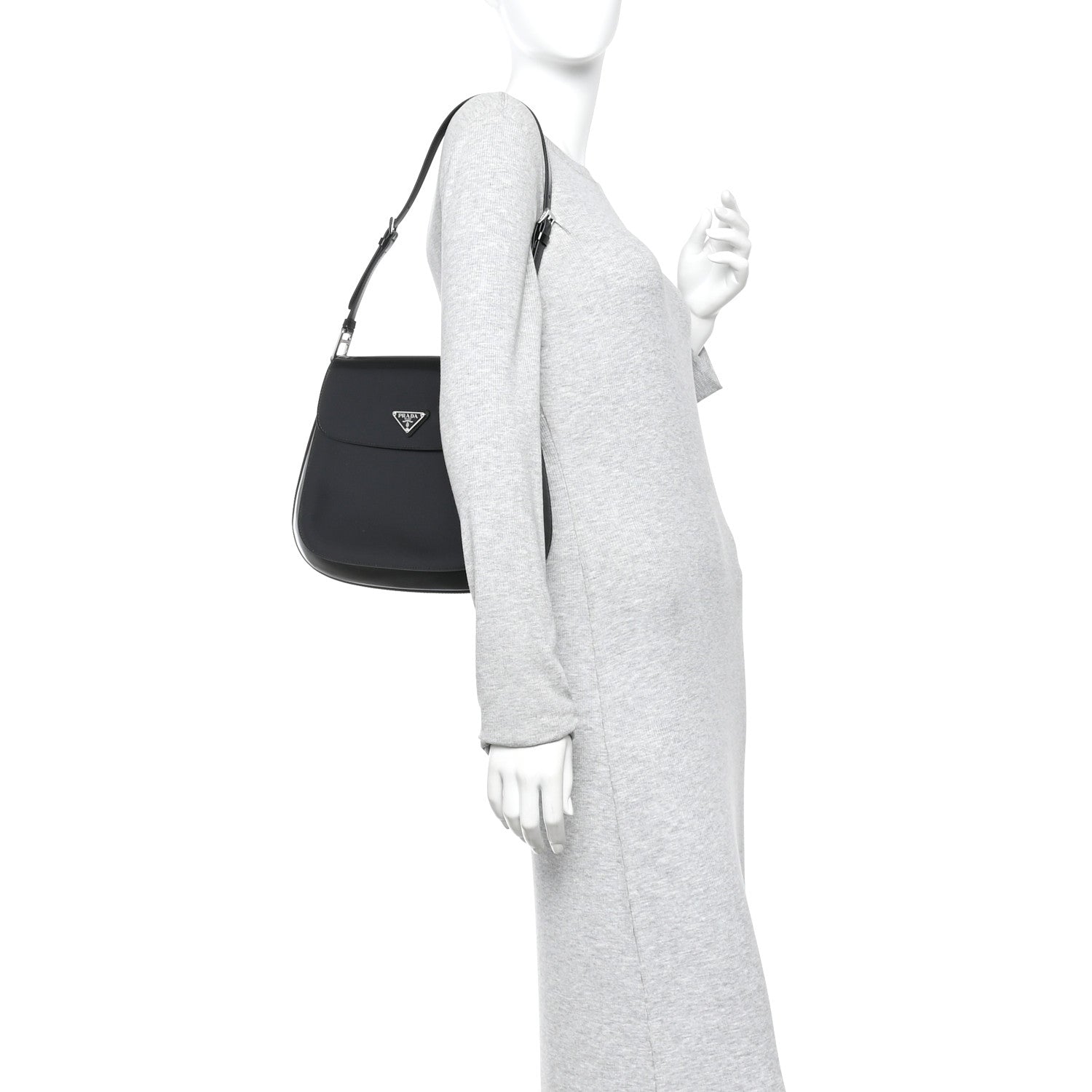 Prada Spazzolato Cleo Flap Shoulder Bag Black 2 of 10