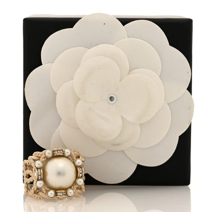 Chanel Crystal Pearl Twisted CC Ring 53 6.5 Gold 5 of 5