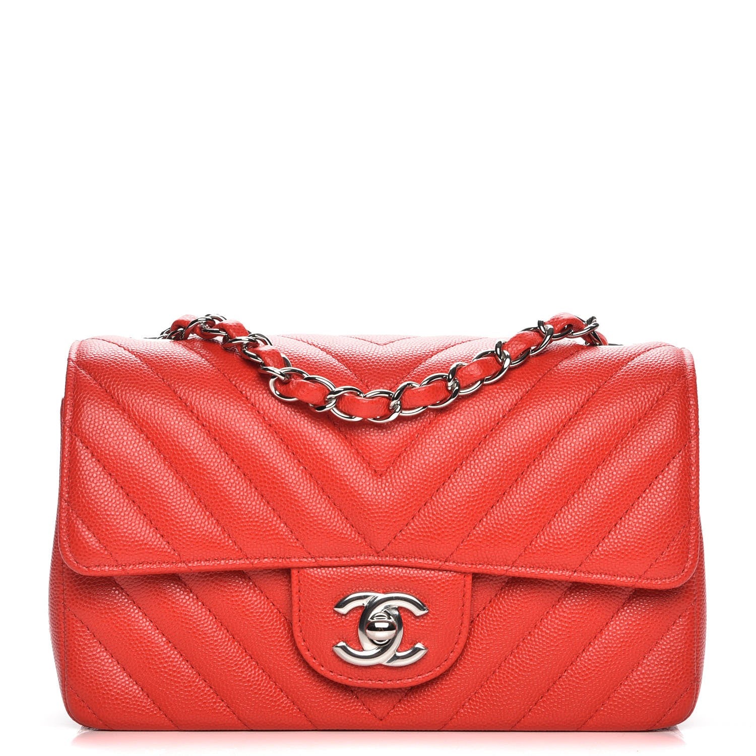 Chanel Caviar Chevron Quilted Mini Rectangular Flap Red 1 of 8