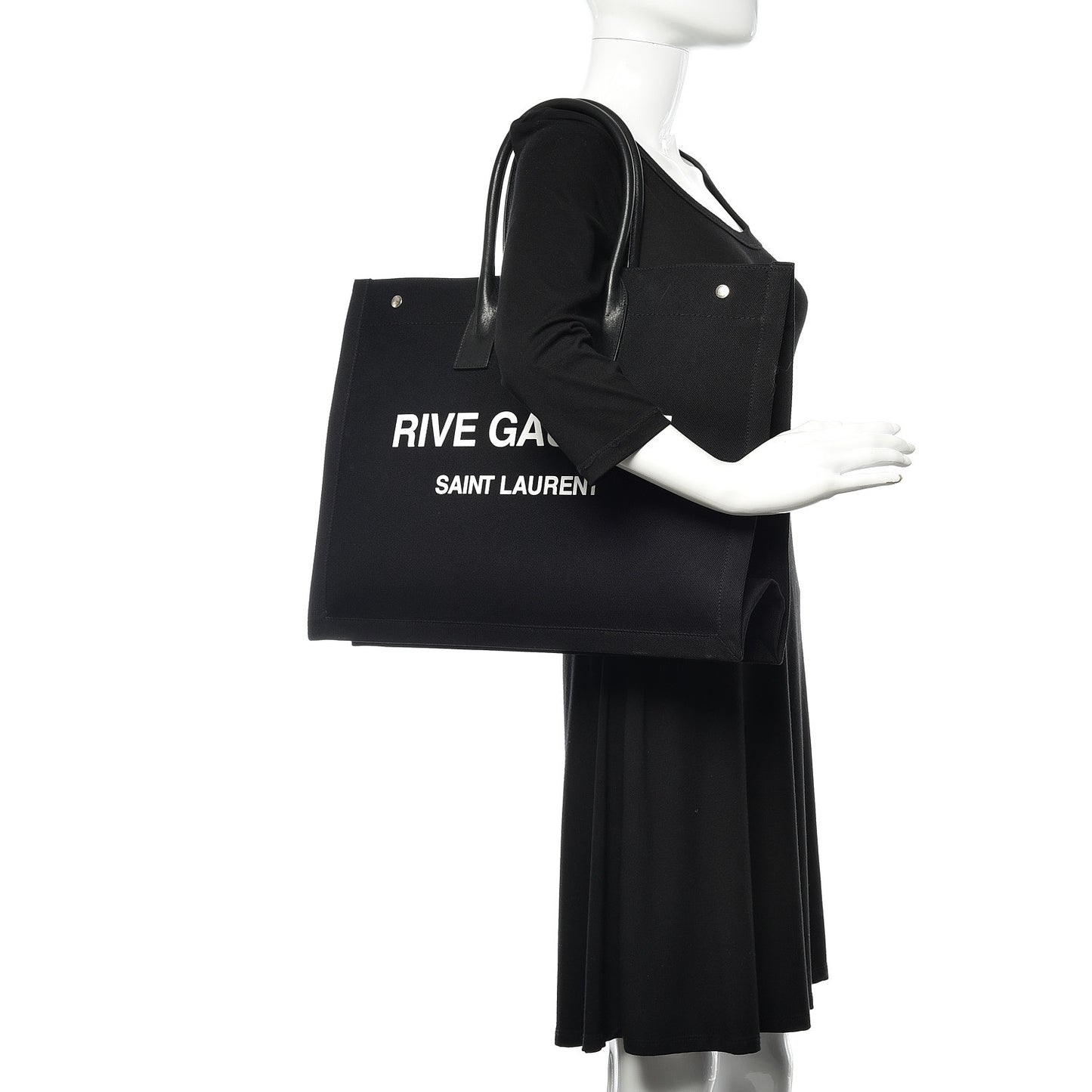 Linen Calfskin Rive Gauche Tote Black