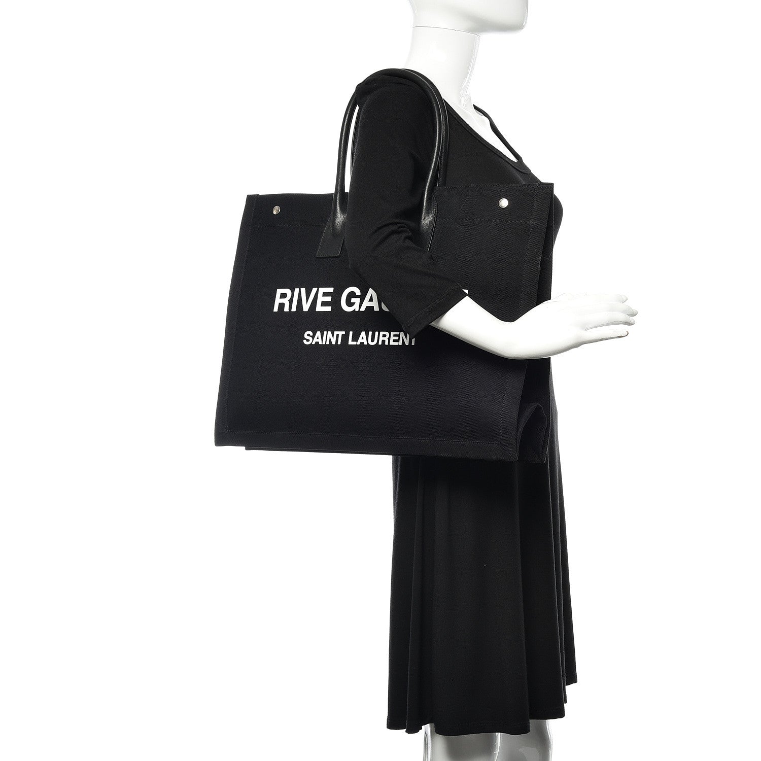 Saint Laurent Linen Calfskin Rive Gauche Tote Black 2 of 9