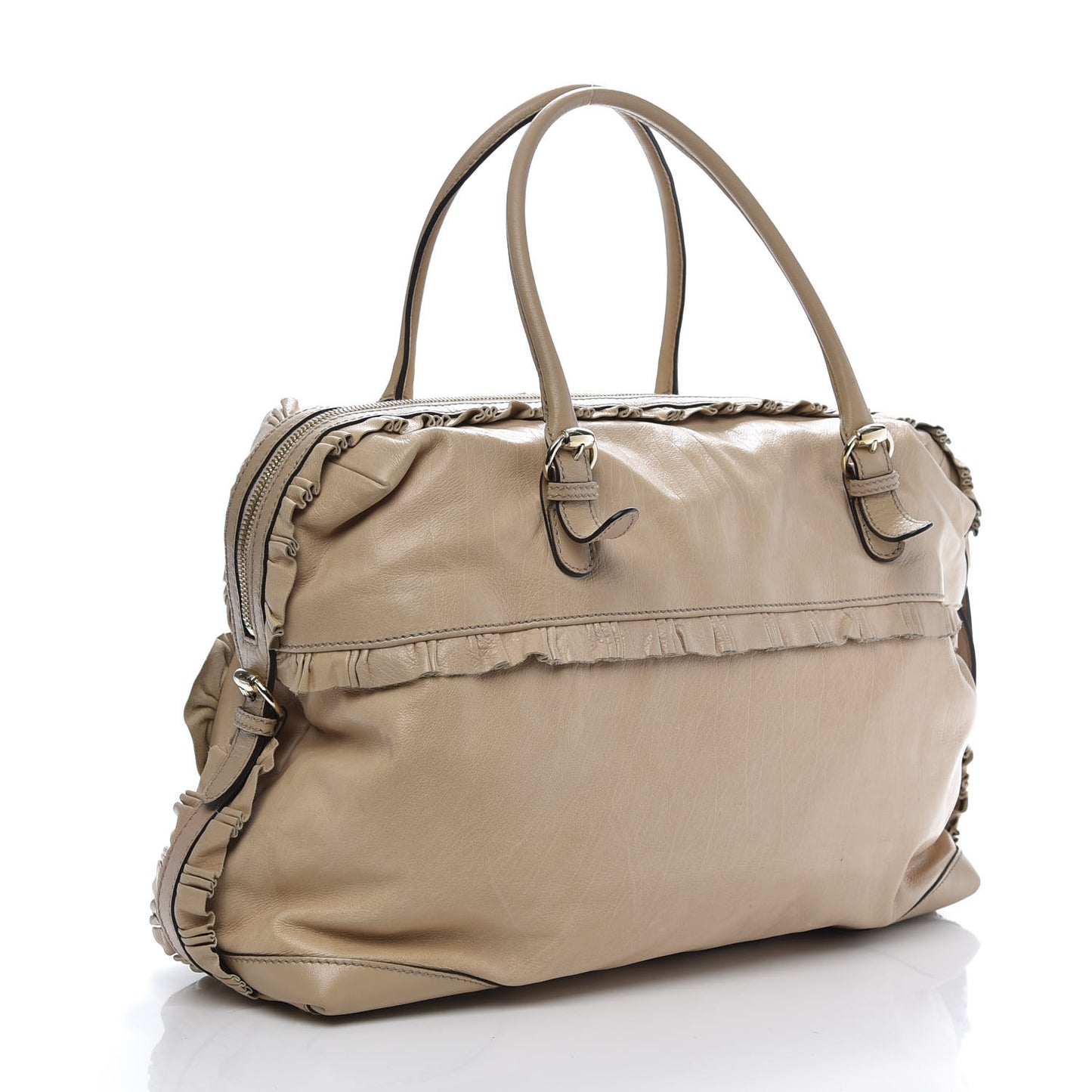 Calfskin Ruffle Medium Sabrina Boston Tote Nude