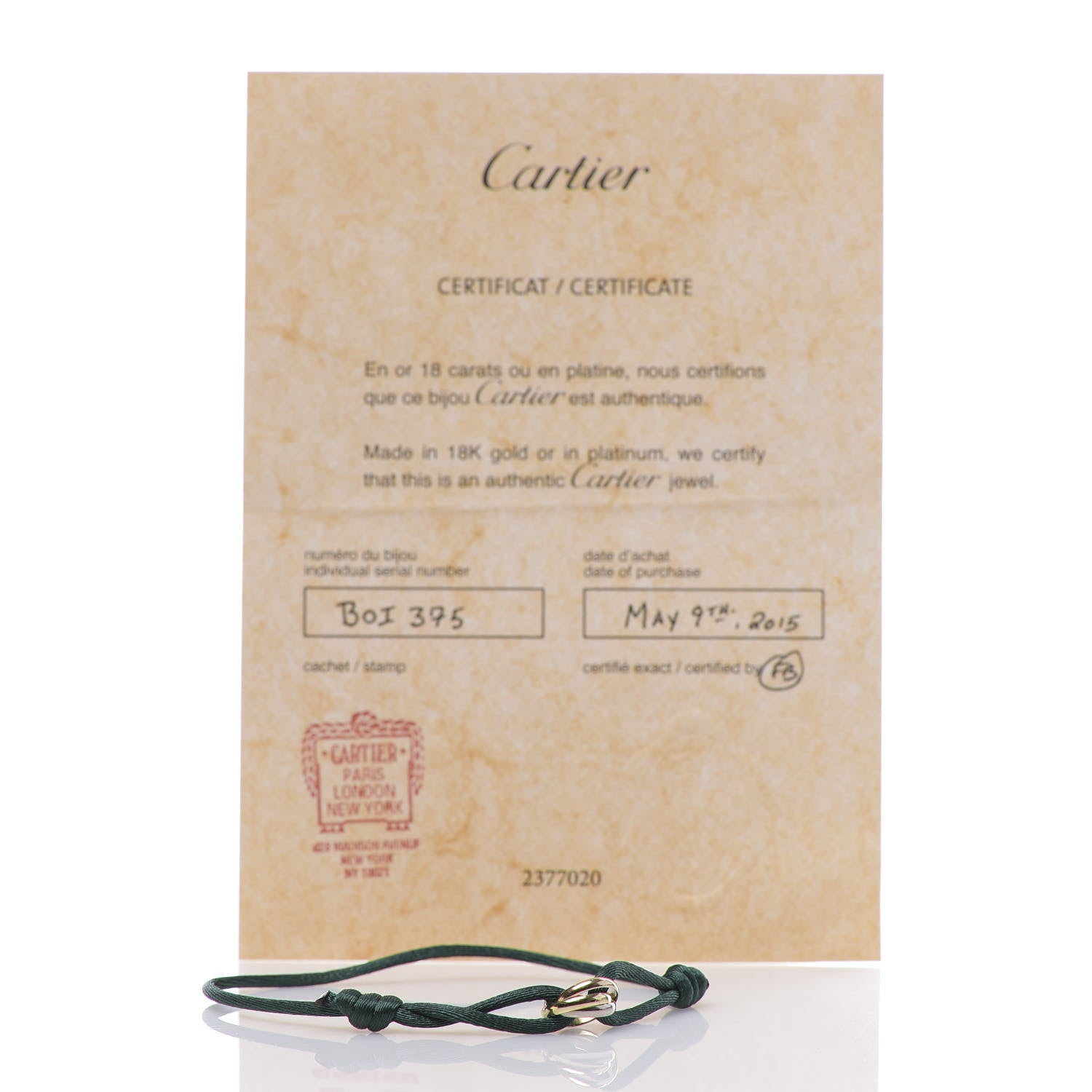 Cartier 18K Pink Yellow White Gold Trinity Adjustable Cord Bracelet Green 8 of 8