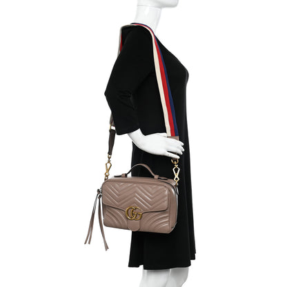 Gucci Calfskin Matelasse Sylvie Web Small GG Marmont Top Handle Shoulder Bag Porcelain Rose 2 of 11