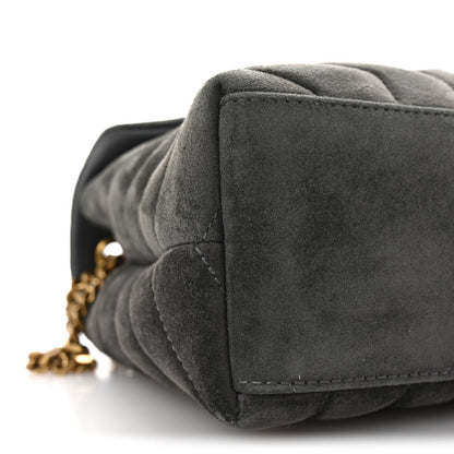 Saint Laurent Suede Calfskin Y Quilted Monogram Small Loulou Chain Satchel Storm 8 of 9