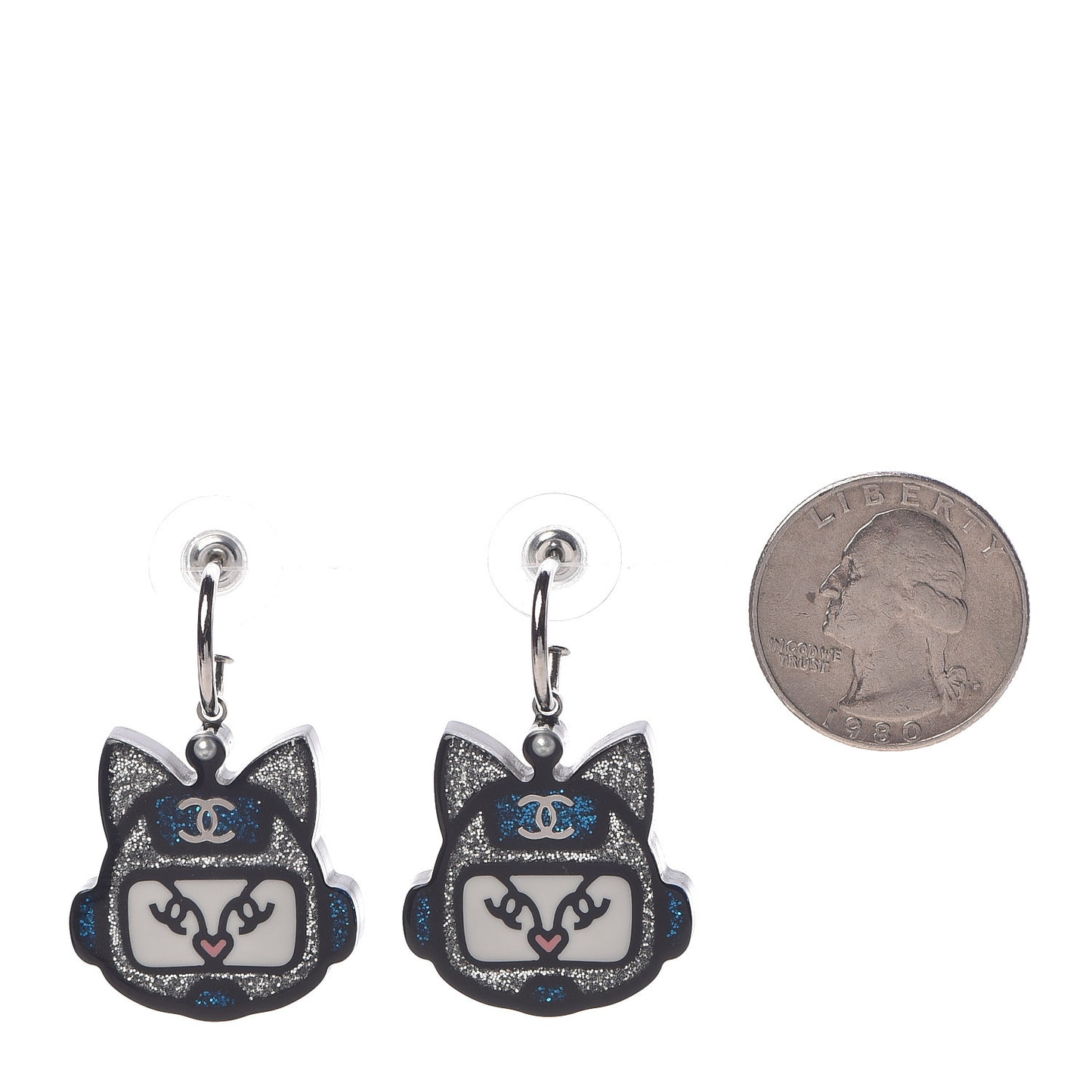Resin Emoji Robot Cat Dangle Earrings Black Iridescent Grey