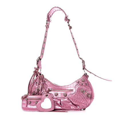 Balenciaga Metallic Extra Supple Calfskin Crystal Crocodile Embossed Small Le Cagole Shoulder Bag Pink 1 of 14
