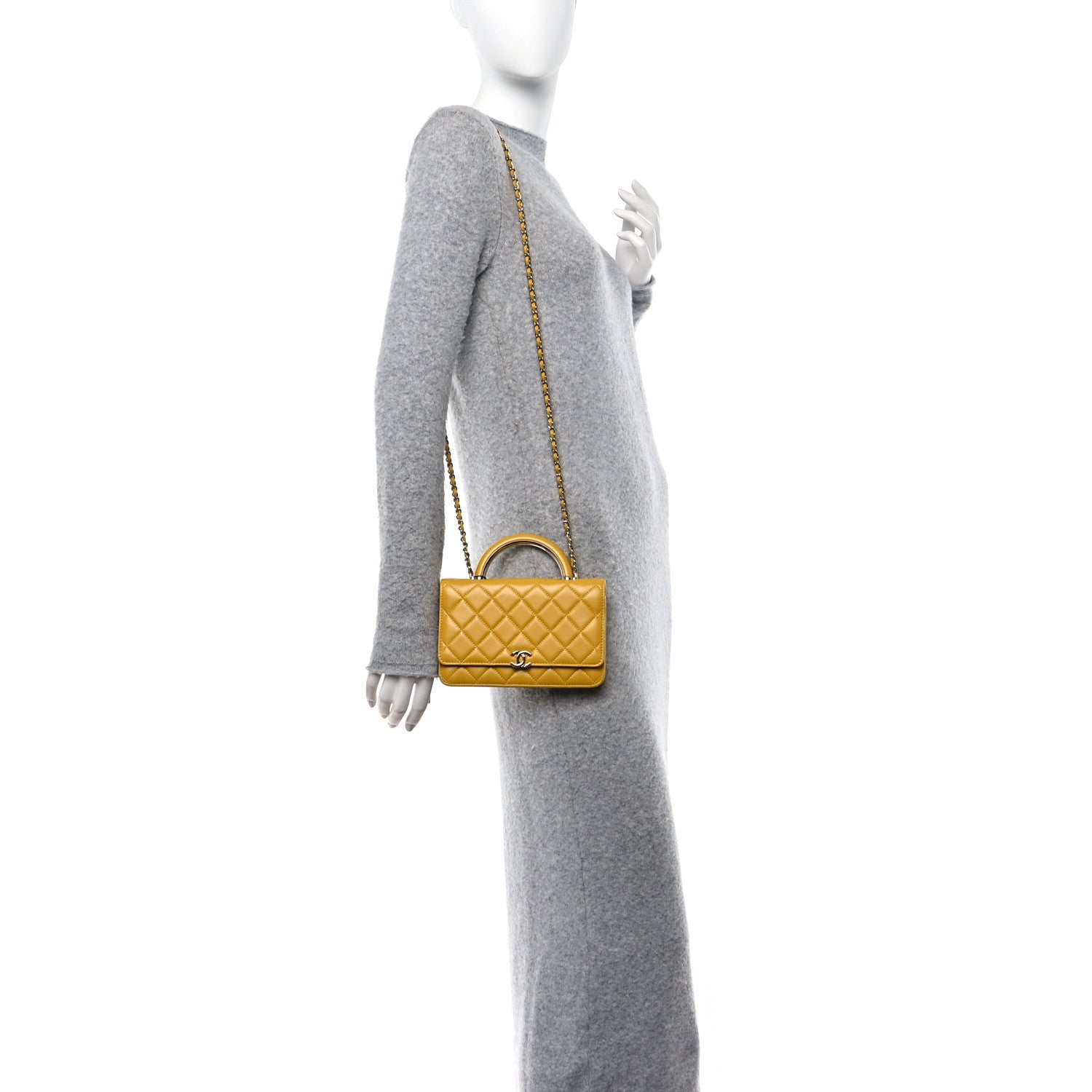 Chanel Lambskin Quilted Top Handle Wallet On Chain WOC Yellow 2 of 10