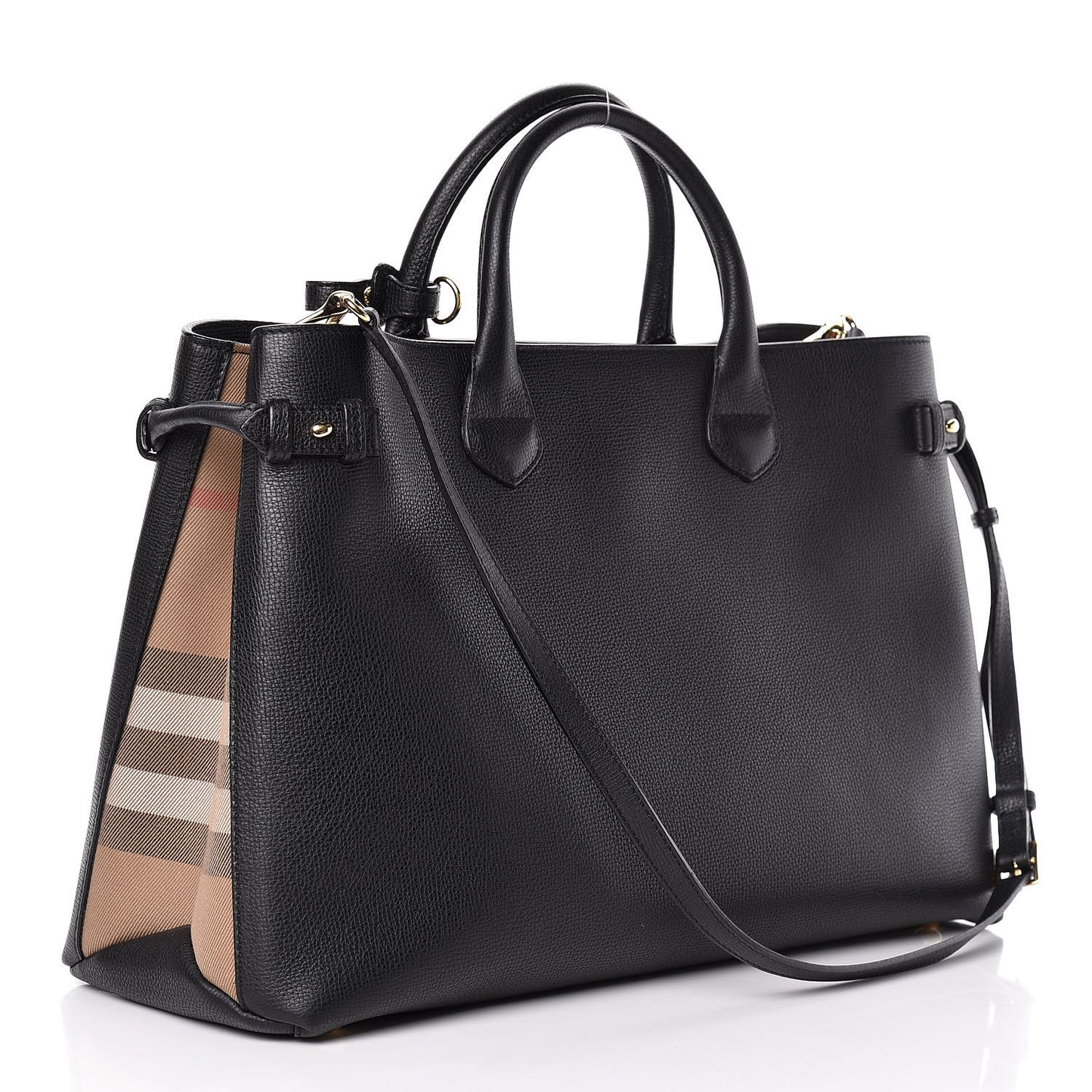 Grainy Calfskin House Check Large Banner Tote Black